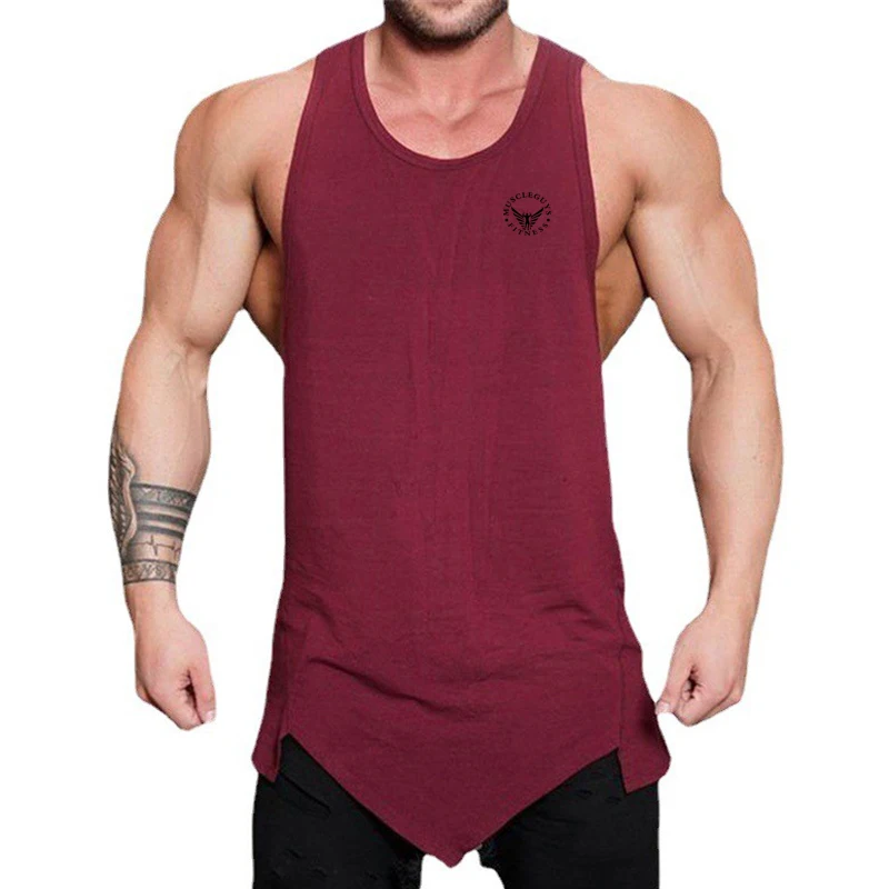 

Men’s Gym Clothes Summer Sports Vest Outdoor Training Tops Loose Bodybuilding Sleeveless T-shirt Personalized Irregular Hem