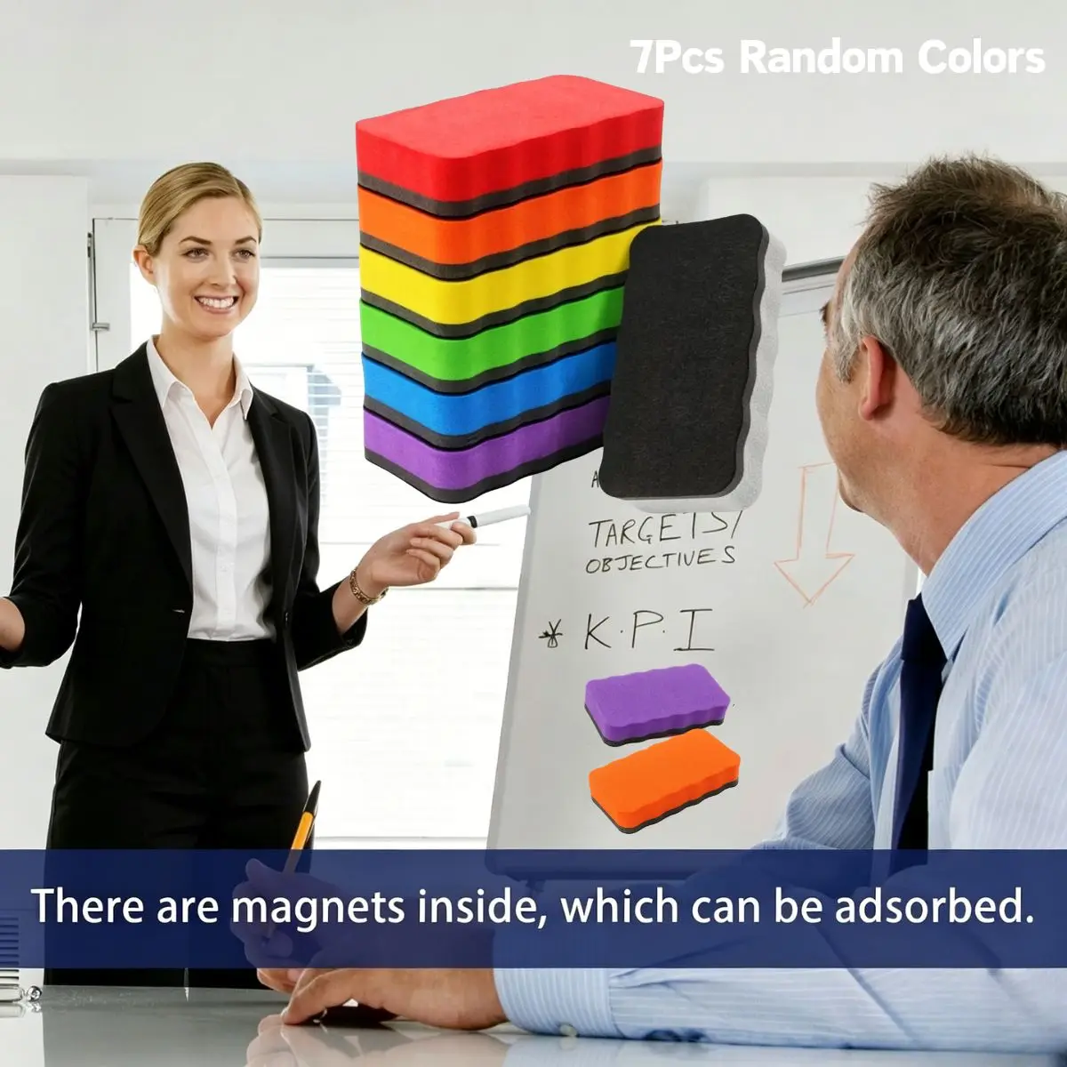 Set di 7 Gomme Cancellabili a Secco per Lavagna, Colori Assortiti, per Aula Scolastica - immagine 6