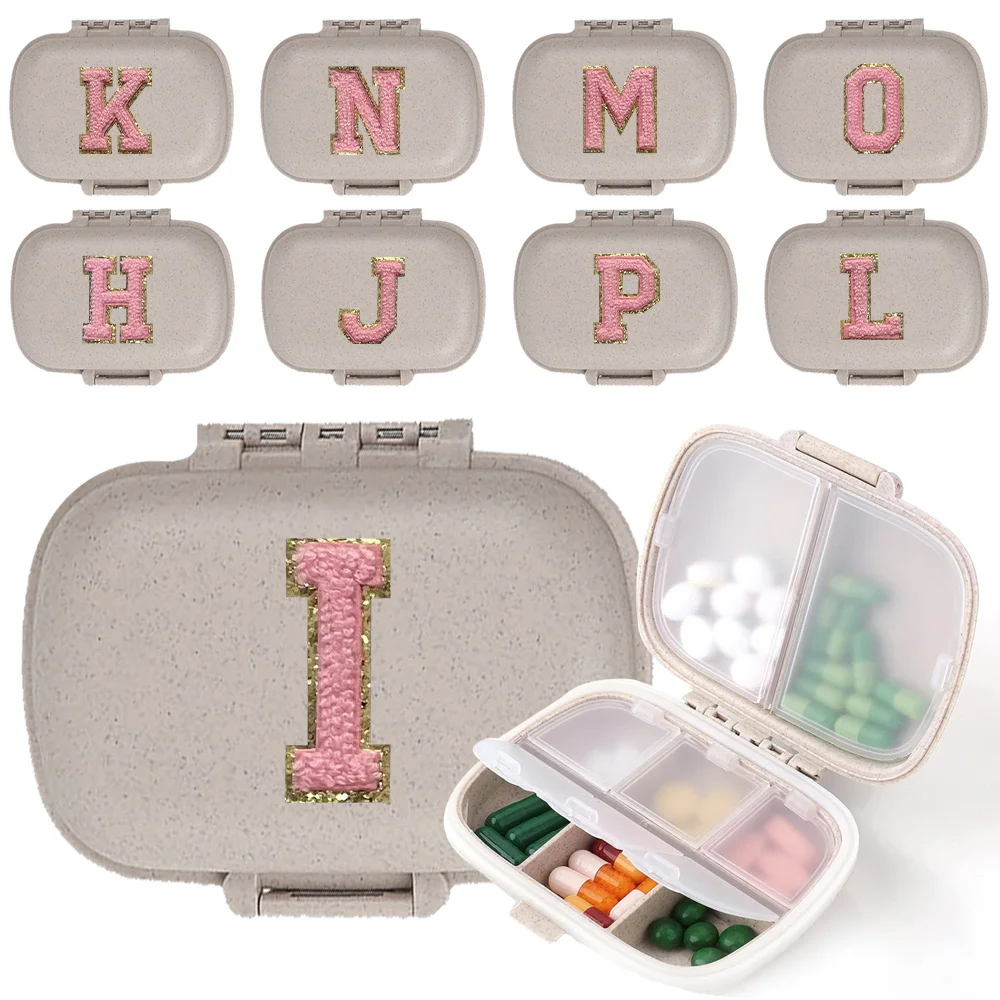 

New Pink Letter Embroidered Logo Portable Daily Medicine Storage and Sorting Pill Box 8-Grid Horizontal Medicine Storage Box