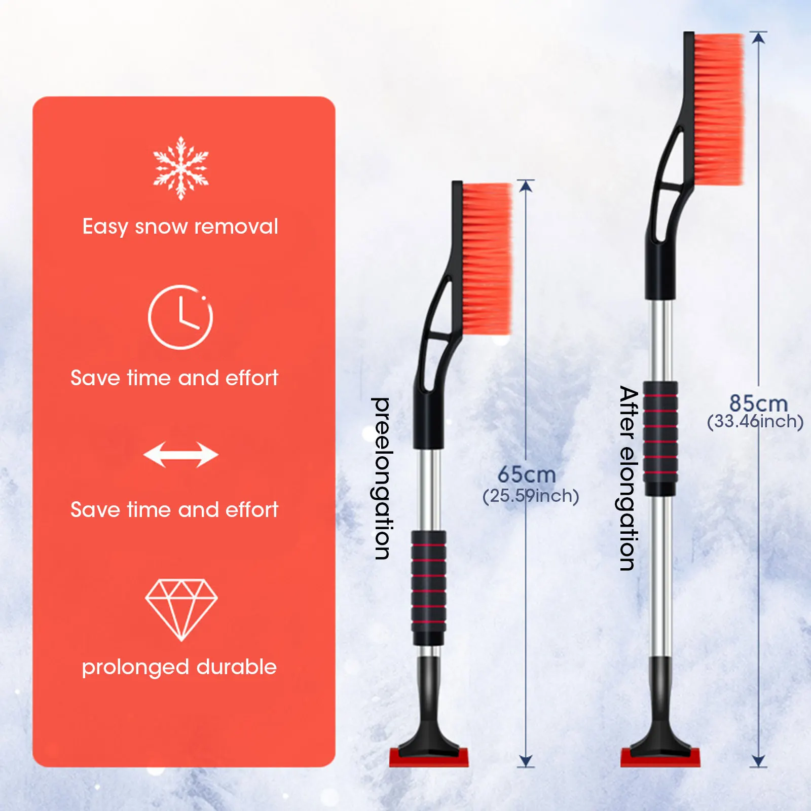 1 Pc ABS Three-in-one Retractable Durable Car Snow Removal Shovel Ice Scraping Defrosting with Safety Hammer Auto Cleaning Tools