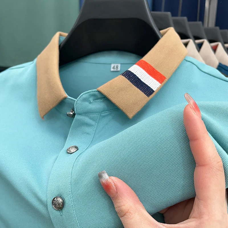 

Мужская рубашка-поло из мерсеризированного хлопка, с воротником-стойкой