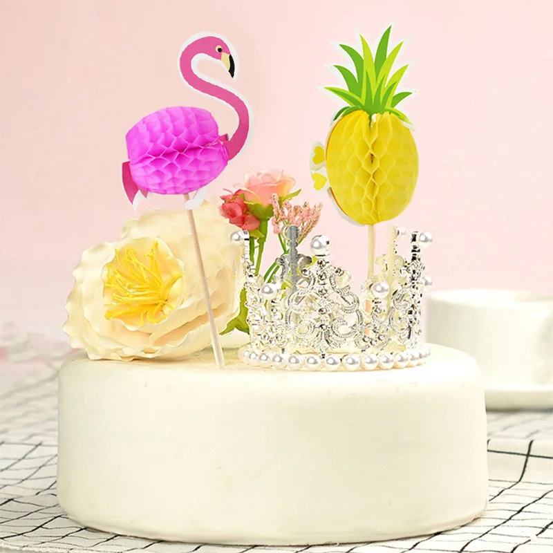 Hawaiian Cake Topper Set - Flamingo & Summer Flower Decorations For Birthday Cakes - View #8