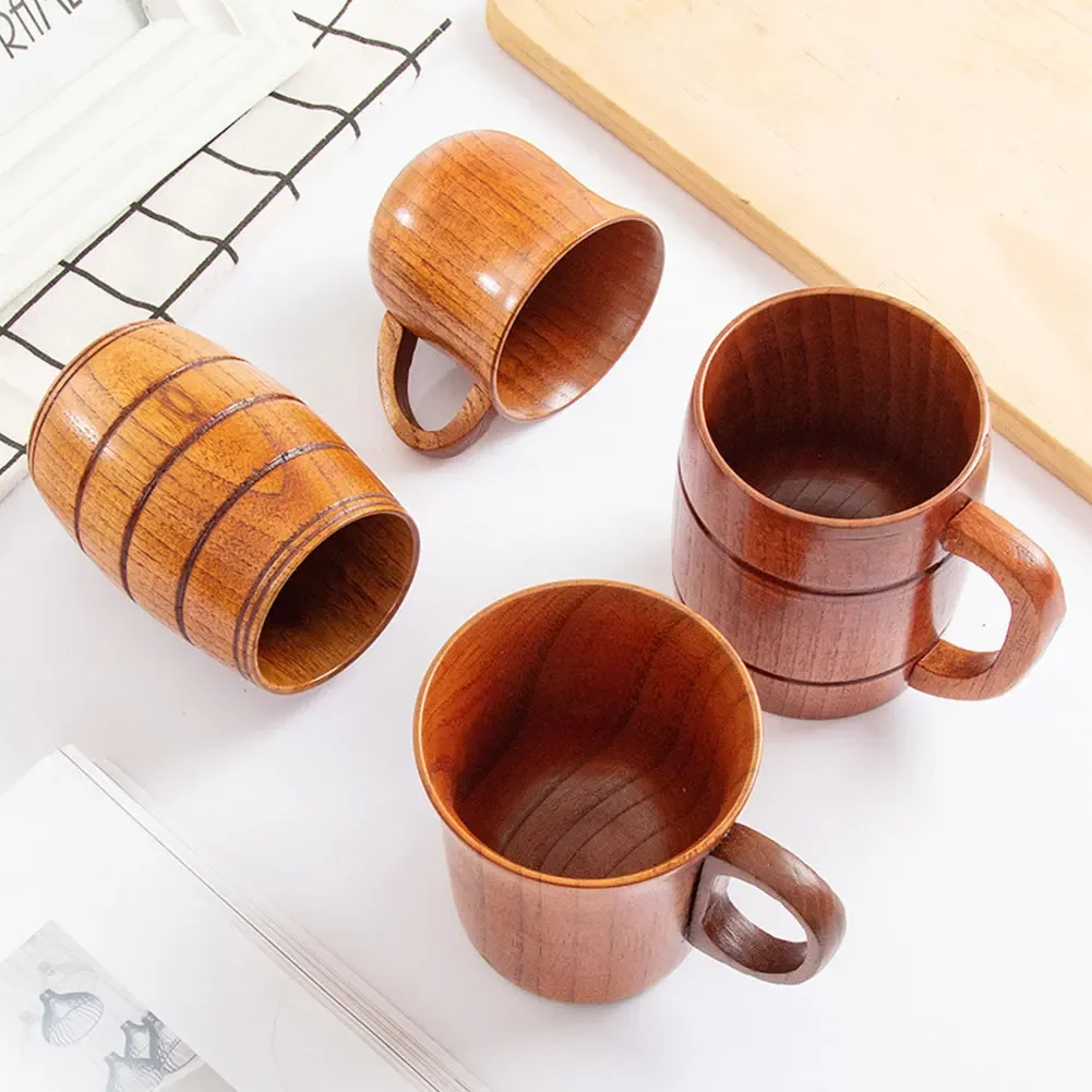 15 Styles Jujube Wooden Handmade Water Coffee Mug Cup Tea Beer Juice Milk Mugs Drink Cups With Handle Coffee Beer Mug Retro Gift