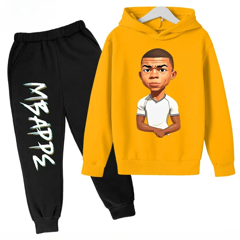 thumbnail image 1 of Conjunto de sudadera y pantalones con estampado de Mbappé para niños, primavera y otoño, ropa deportiva de 2 piezas para niños y niñas, ropa para niños, 1 of 5