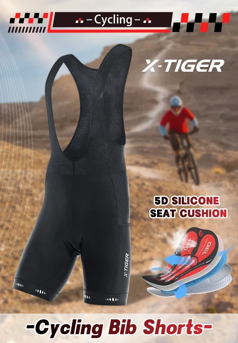 X-TIGER Radfahren Trägerhose mit Gesäßtasche Männer Outdoor 5D Gel Gepolsterte Reiten Trägerhose Fahrrad Herren Fahrradbekleidung MTB Kurz – Detail 2