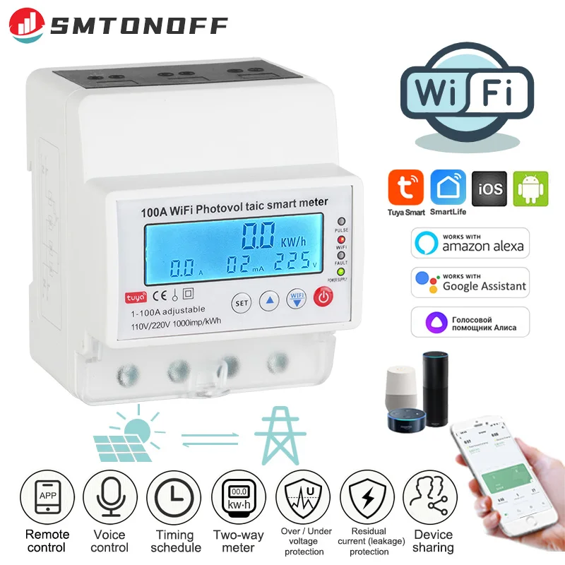 Tuya Smart Life WiFi Monitor de Energia, Monofásico, Medidor Pré-pago de 2 Vias, Voltagem de Tuya Smart Life WiFi Monitor de Energia, Monofásico, Medidor Pré-pago de 2 Vias, Voltagem de