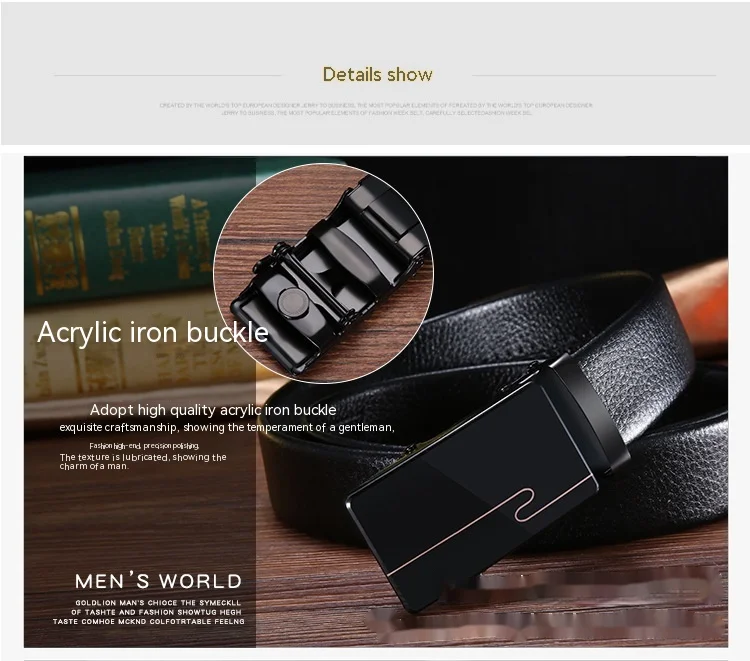 2024 Hot Selling New Men's Fashion and Casual Versatile Belt Acrylic Automatic Buckle Belt Men's Business Belt Middle and Youth Clothing Matching_viptrois.com
