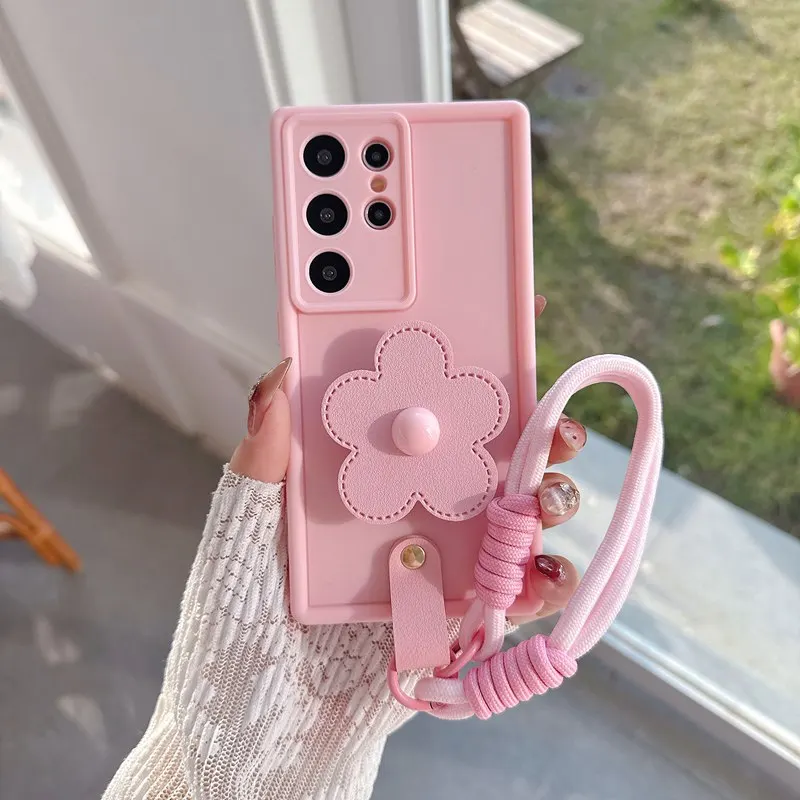 Floral Strap Lanyard Phone Case with Stand Holder - Soft Protective Cover