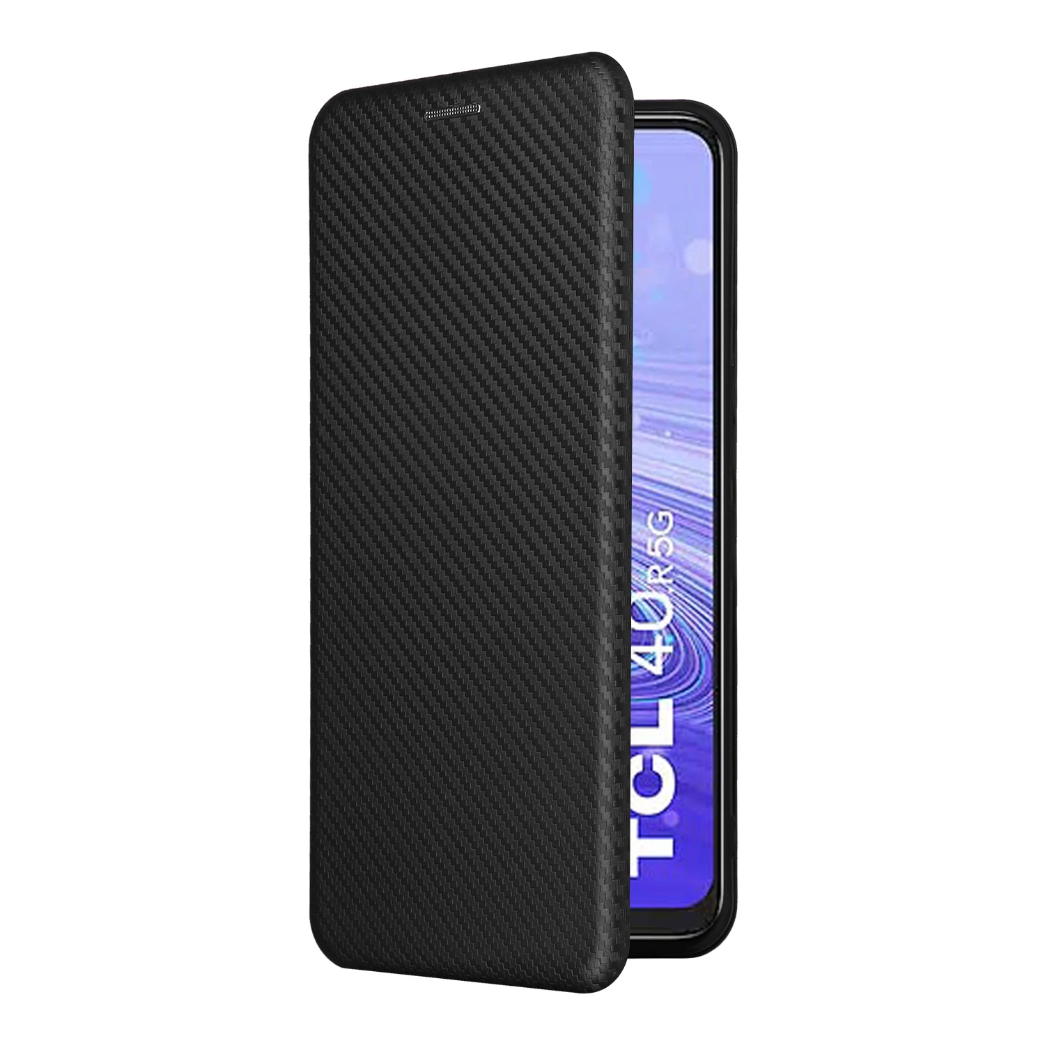 Carbon Fiber Flip Leather Wallet Case with Magnetic Closure and Card Slots - Slim Cover