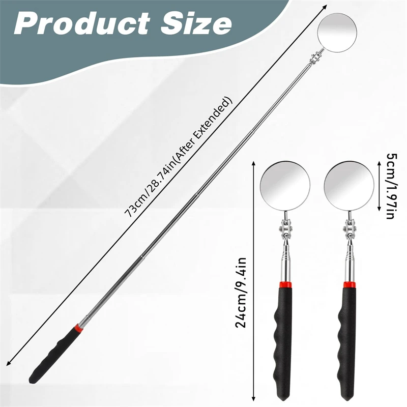 360 Retractable Telescopic Inspection Detection lens Round Mirror Silver Pocket Clip New Car Tools Extend 7-1/4" to 30" DIY TOOL