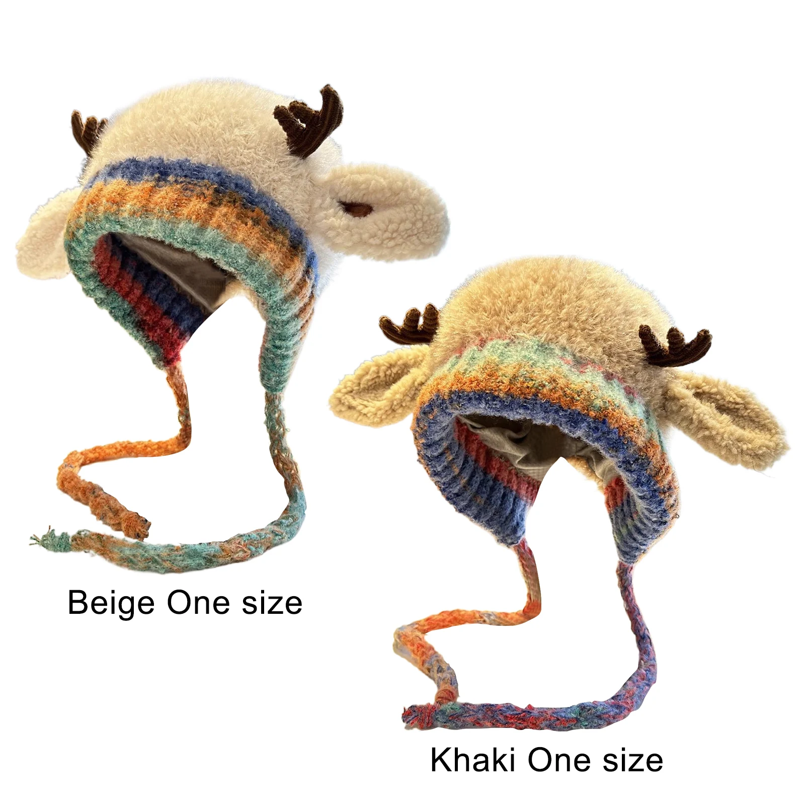 사슴 모양 수납 모자 2-in-1 니트 루돌프 비니 모자 창의적인 사슴뿔 모자 & 가방 여성용 크리스마스 선물