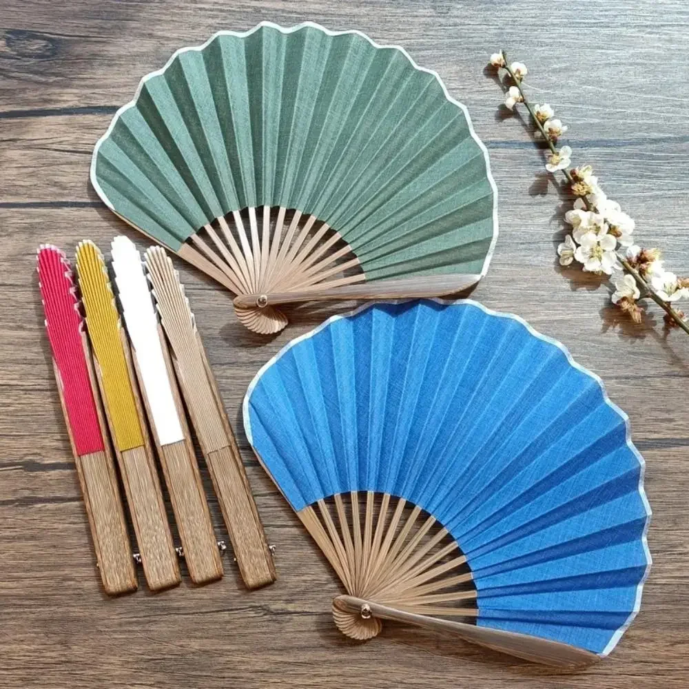 Retro Solid Color Cotton Linen Portable Folding Fan - Cute and Compact Design