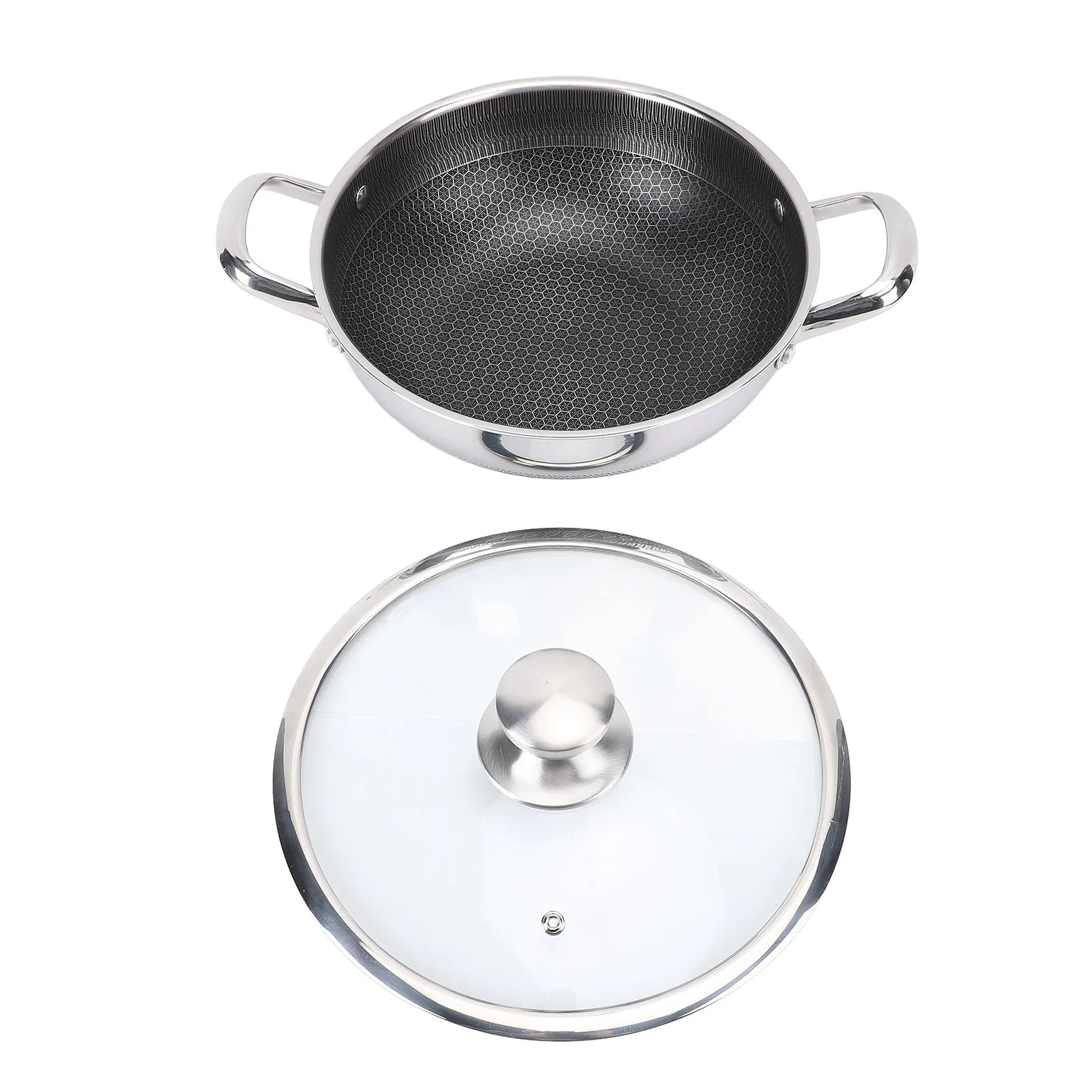 Nonstick Frying Pan Stainless Steel Fry Pan Honeycomb Effortless Food Release Fast Even Heating with Lid for Induction Stovetop