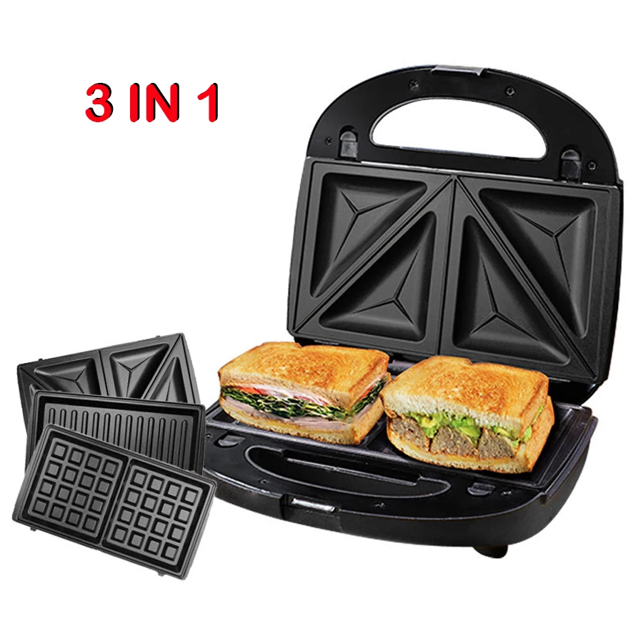 

Waffle and Pancake Maker Automatic 3in1 Breakfast Machine Toaster 2 Slice Bread Toaster Non Stick Pan Multipurpose Cookware EU