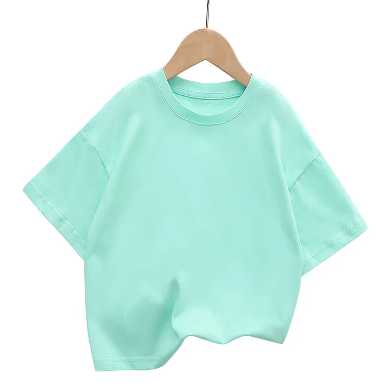 Summer Children's Short Sleeved T-shirt New Fashion Kids Shoulder Down T-shirt Top Cotton Trendy Student  Tee 2-12 Years Old 3