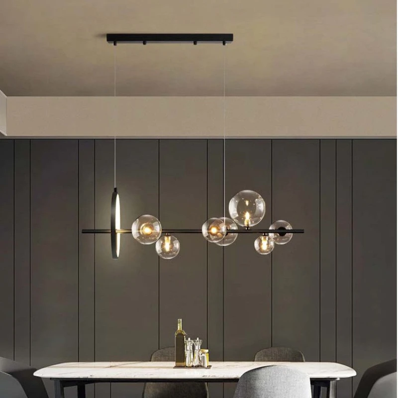 

Modern Iron Hanging Lamps LED Pendant Light Parlor Study Dining Room Indoor Lighting Nordic Glass Lamp Long Strip Chandeliers