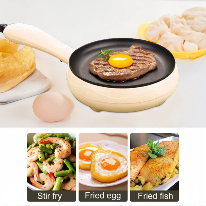 UK/US/EU Countertop Non-Stick Electric Pot Cookers & Wooden shovel Home Breakfast Machine for Quickly Cooking Egg Frying steak 6