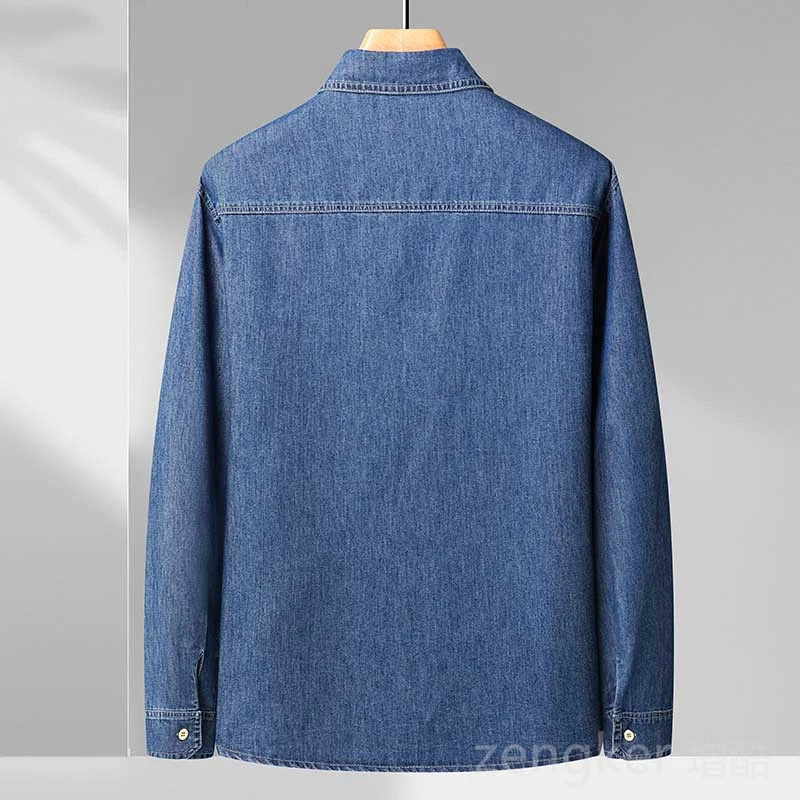 Spring Autumn Men's Double Pockets Long-Sleeved Cotton Denim Shirt Big Size Casual Bottoming Loose Denim Shirts For Men 8XL 7XL