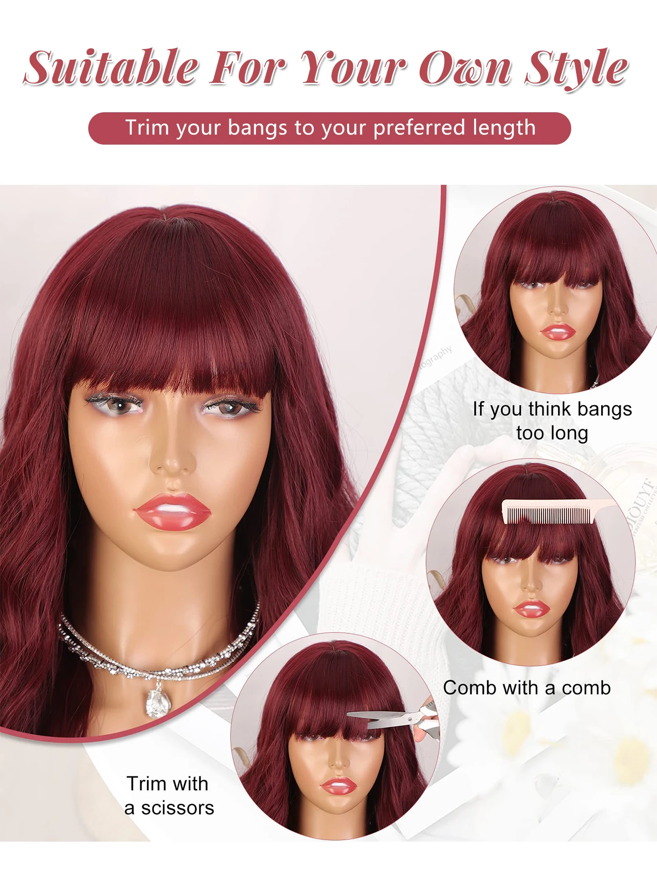 Red Synthetic Wavy Wig for Daily Cosplay Party
