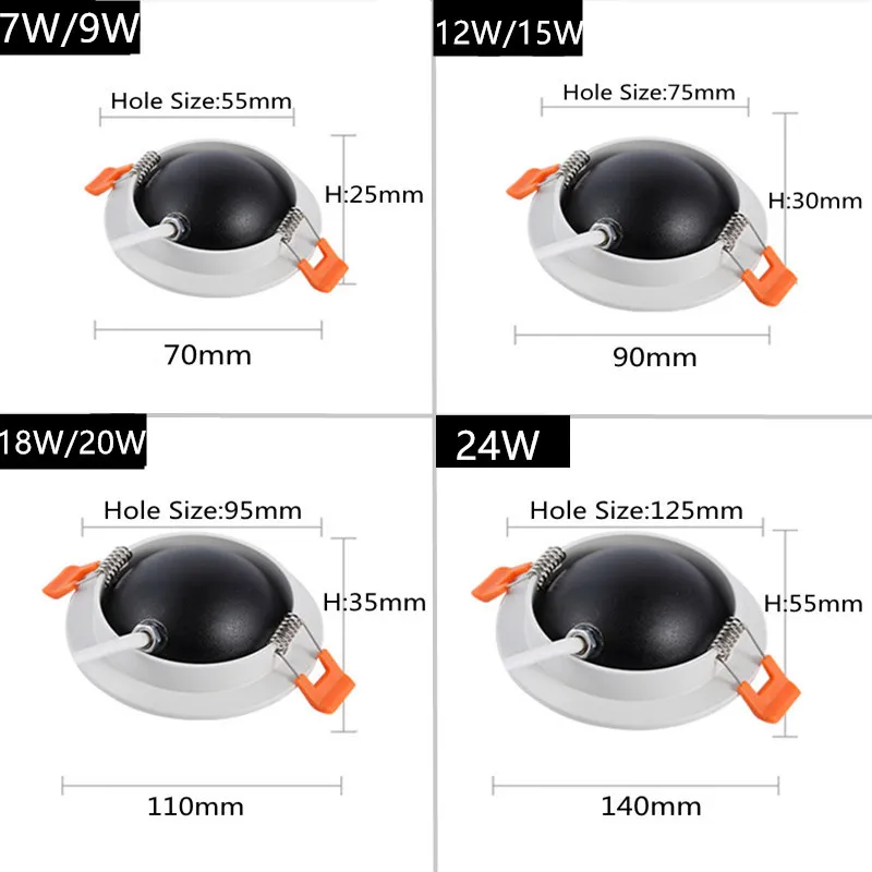 Led downlight recessed ceiling spotlight round embedded dimmable 12W 15W light source 360 &deg; adjustable COB ceiling spot backlight lobby bedroom