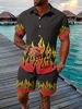 Men's Hawaiian Short Sleeve Shirt And Beach Shorts Set 3D Flame Print Beach Vacation Men Casual Shirt Summer Daily Sports Shorts 1