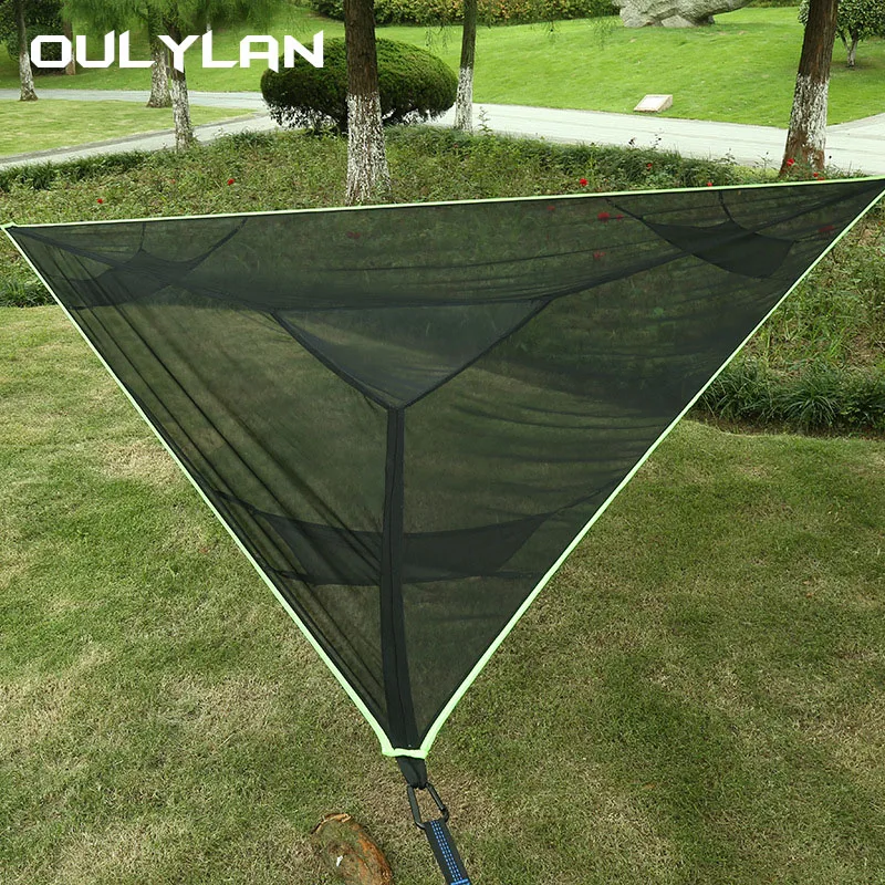 Oulylan Outdoor Hanging Hammock Adult Field Camping Aerial Multi-person Portable Folding Triangle Mesh Elastic Hammock 4mx4m 1