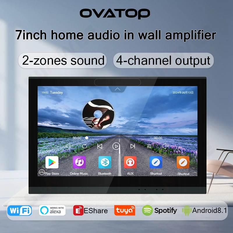 7 inch Background Music System Stereo Sound WIFI EshareTouch Screen Bluetooth Audio In Wall Amplifier