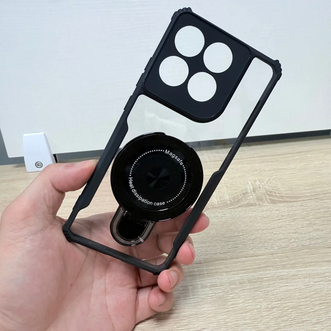 Acrylic TPU Transparent Magnetic Bracket Back Cover with Air Shockproof Bumper