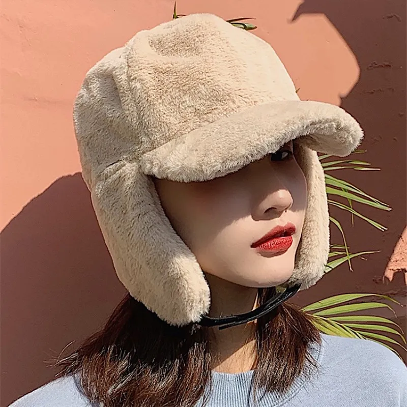 Women Cold Winter Bomber Hats Warm With Earflaps Faux Fur Ear Protector