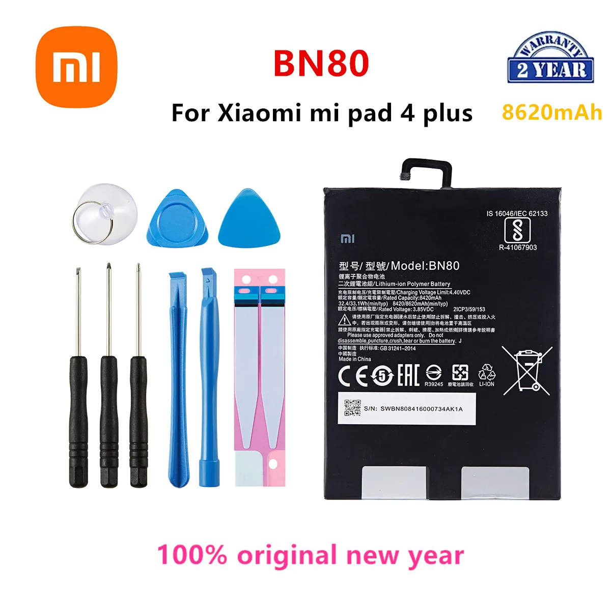 

Xiao mi 100% Orginal BN80 8620mAh Battery For Xiaomi Mi Pad4 Plus Tablet 4 Pad 4 Plus MiPad4 Plus phone Batteries+Tools