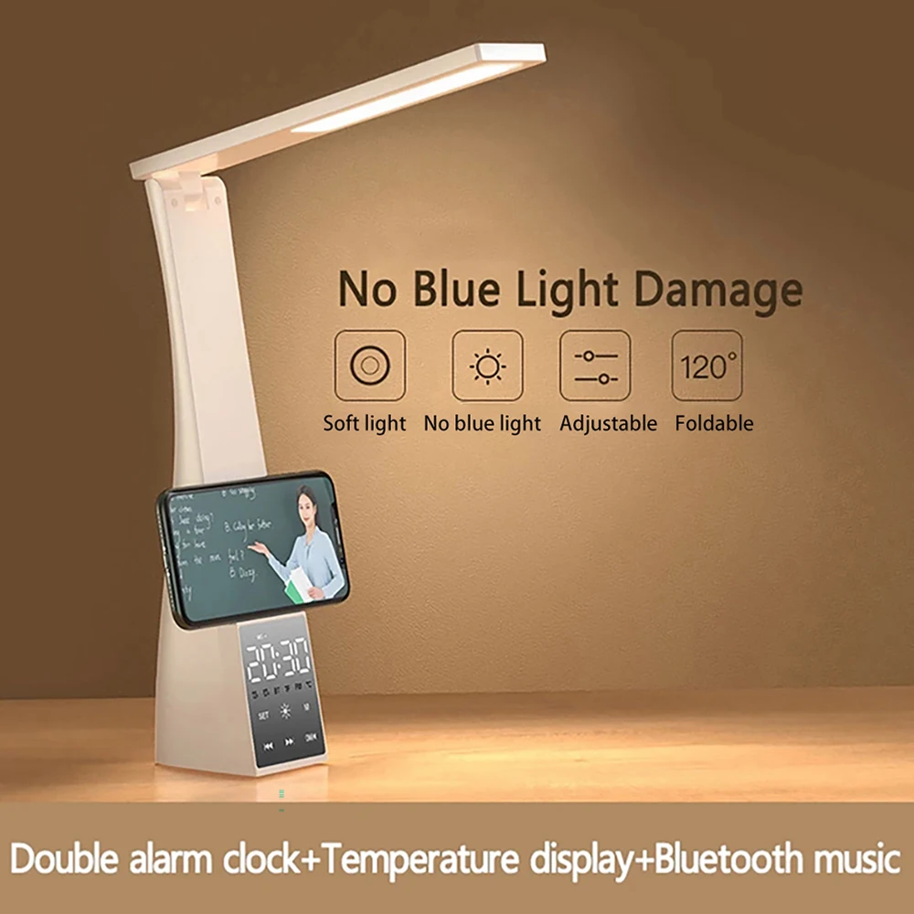 Led Desk Lamp With Alarm Clock Calendar Touch 3 Color Temperature USB