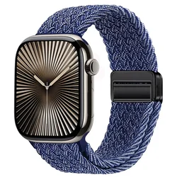 Nylon Braided Adjustable Strap for Apple Watch - Durable and Stylish Watch Band Accessory (Blue - white)
