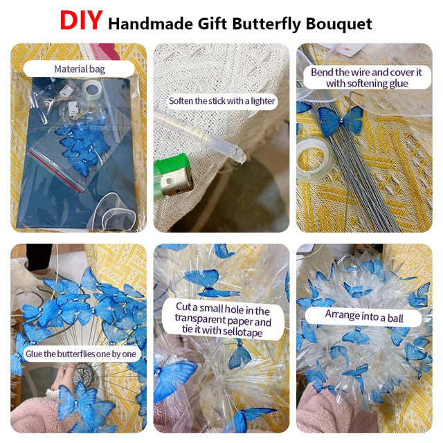 Unfinished Handmade Romantic Butterfly Bouquet Material Bag DIY Flower  Material Package Bride Wedding Decor Girlfriend Gift - AliExpress