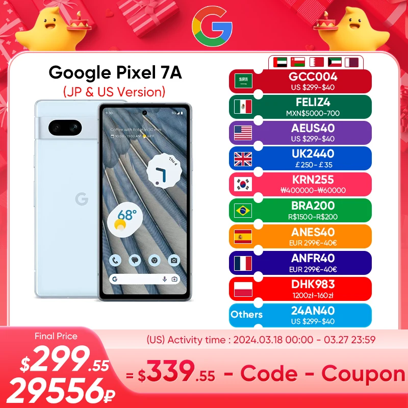  2023 New Google Pixel 7A Mobile Phone 8GB RAM 128GB ROM 6.1" NFC Octa Core Android 13 IP67 dust/water resistant Pixel 7a Phone 
