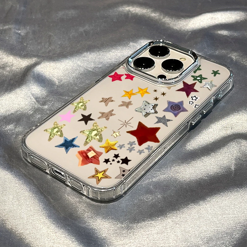 Colorful Stars Electroplated Lens Frame Soft Clear Back Case Cover