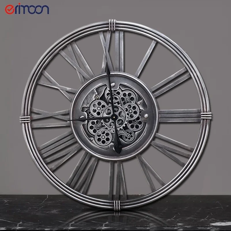 

Retro Large Wall Clock Metal Wall Watches Home Decor Turning Gears Silent Clocks Creative Living Room Decorative Reloj De Pared