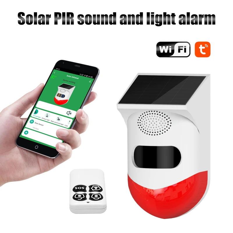 Alarma Sensor Inteligente Exterior Pir Solar Wifi con Sirena 120 Db + Luz  Luminosa Tuya-Ct80wr APP
