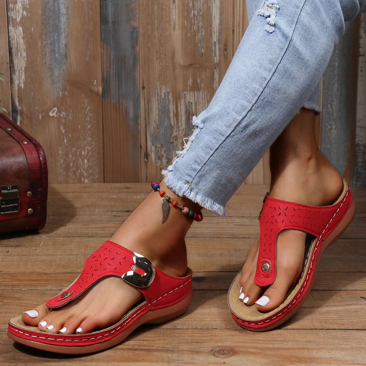 

Summer 2023 Beach Wedges Ladies Shoes for Retro Casual Women Flat Platform Sandals Mid-heel Shoe Flower Shoes Flip-flops Sandals