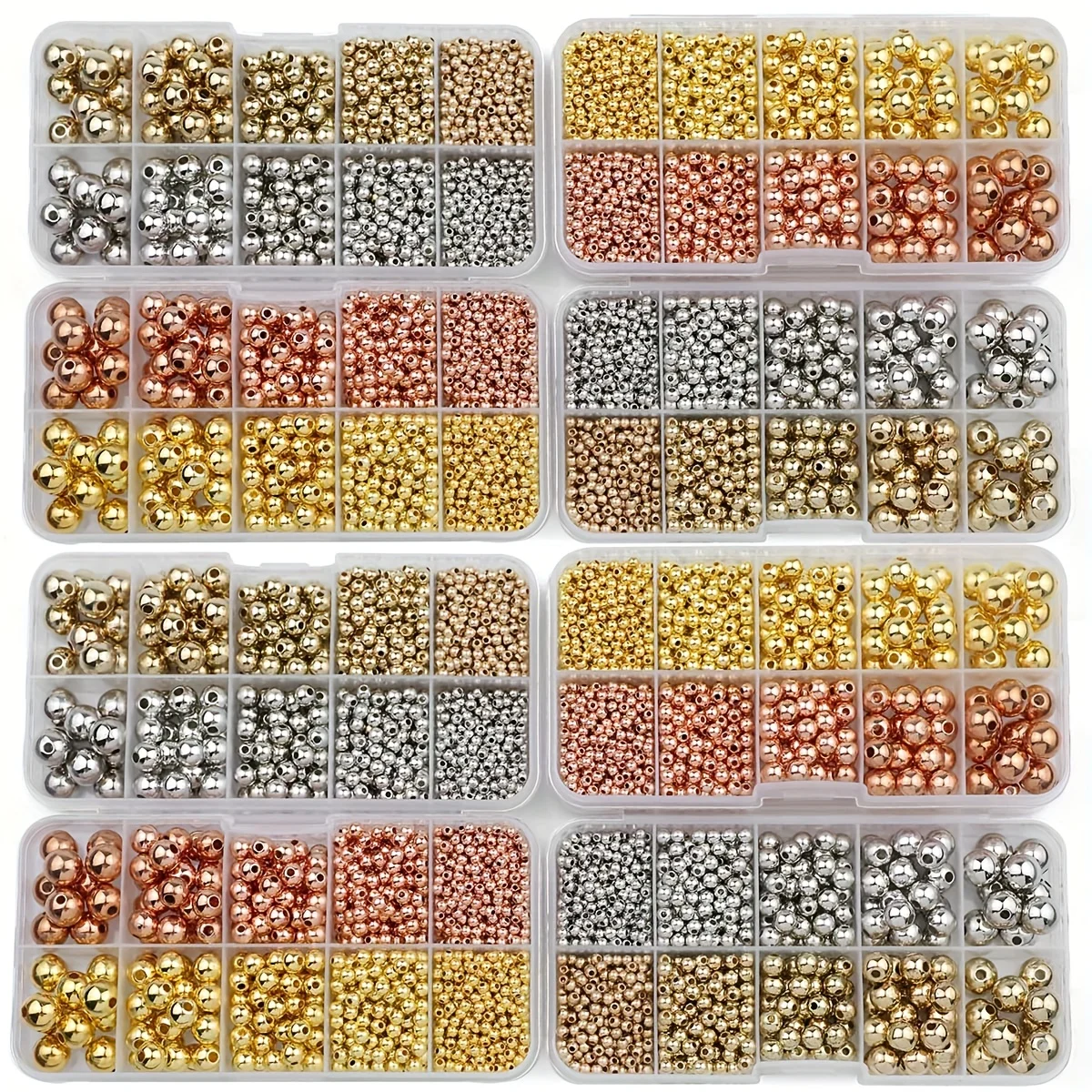 DIY 팔찌 목걸이 쥬얼리 제작 액세서리용 CCB 라운드 스페이서 루즈 비즈, 금 실버 도금, 3mm, 4mm, 6mm, 8mm, 10mm, 950 개 상자