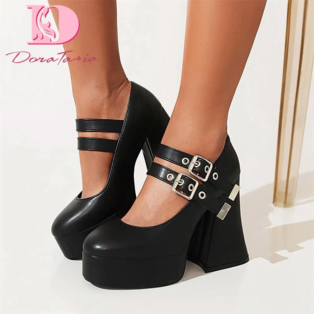 

Big Size 35-43 Brand New Ladies Mary Janes Pumps Fashion Punk Buckle Thick High Heels Pumps Women Party OL Platform Shoes Woman