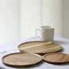 Retro Solid Wood Dinner Plates Round 13-38cm Serving Platter Tray Wooden Tea Tray Plate For Food Snack Dishs 3