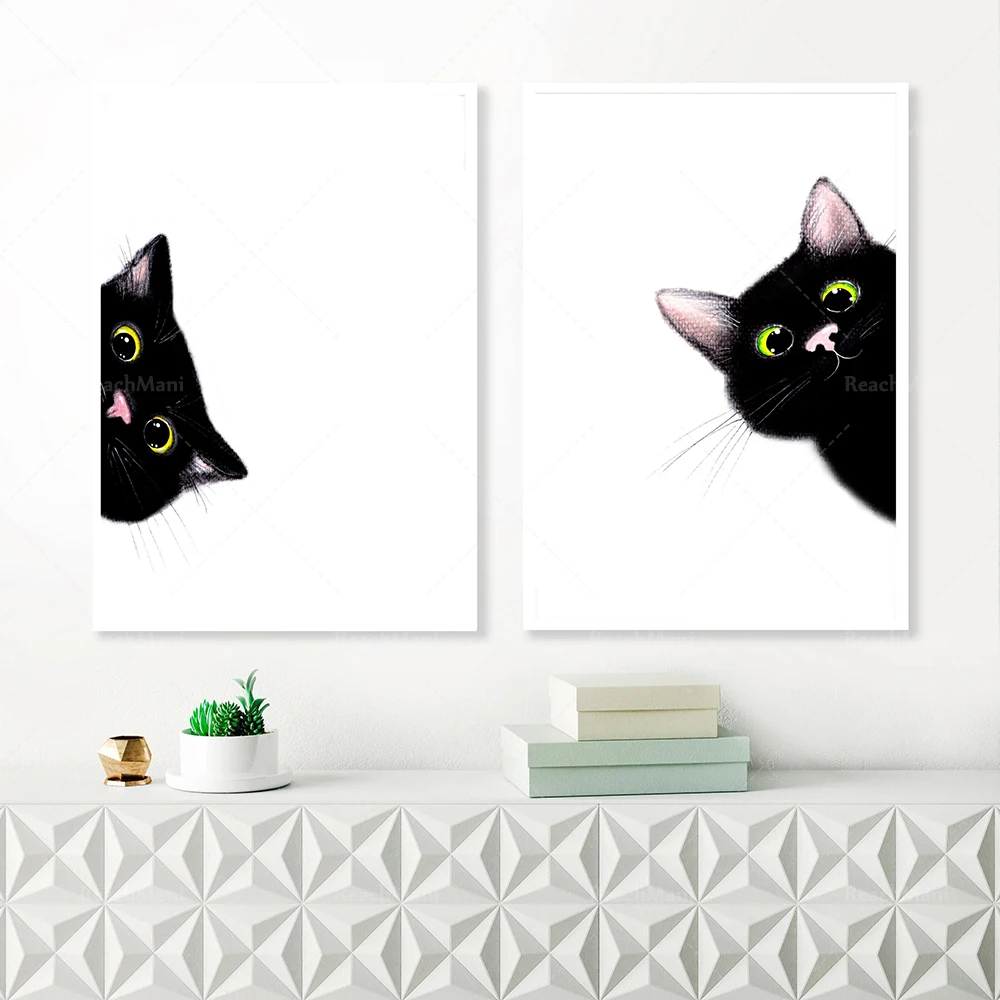 

black cat print, black cat poster printable cat wall art watercolor cat lover gift, living room decor black cat