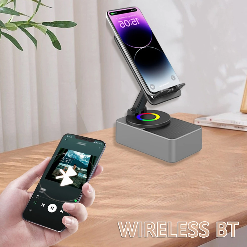 Buy at Bonkers, this 3 in 1 Collapsible Cell Phone / Mini Tablet Stand With Bluetooth Speaker