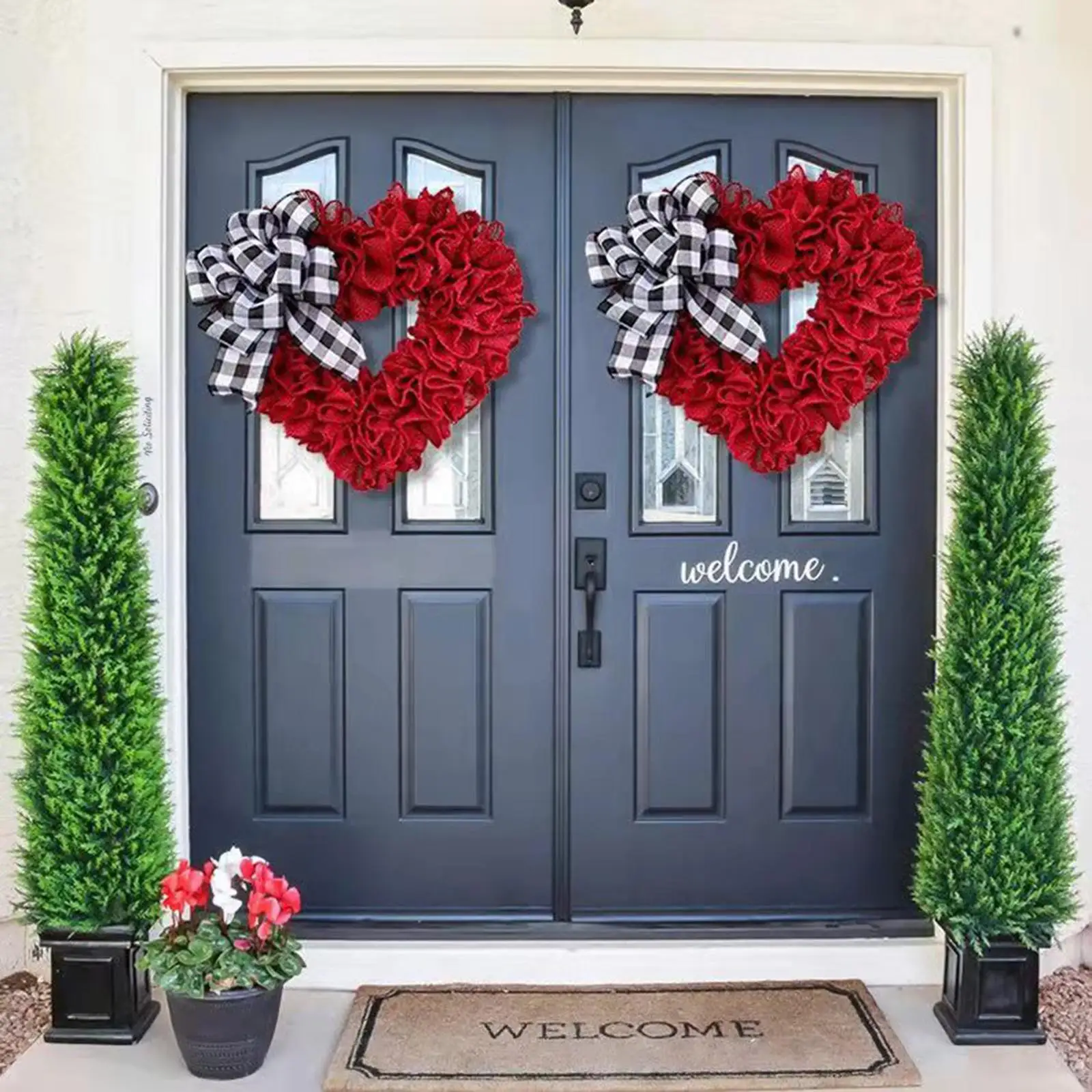 Red Heart Shaped Wreath Valentine`S Day 40cm Wall Hanging Artificial Garland for