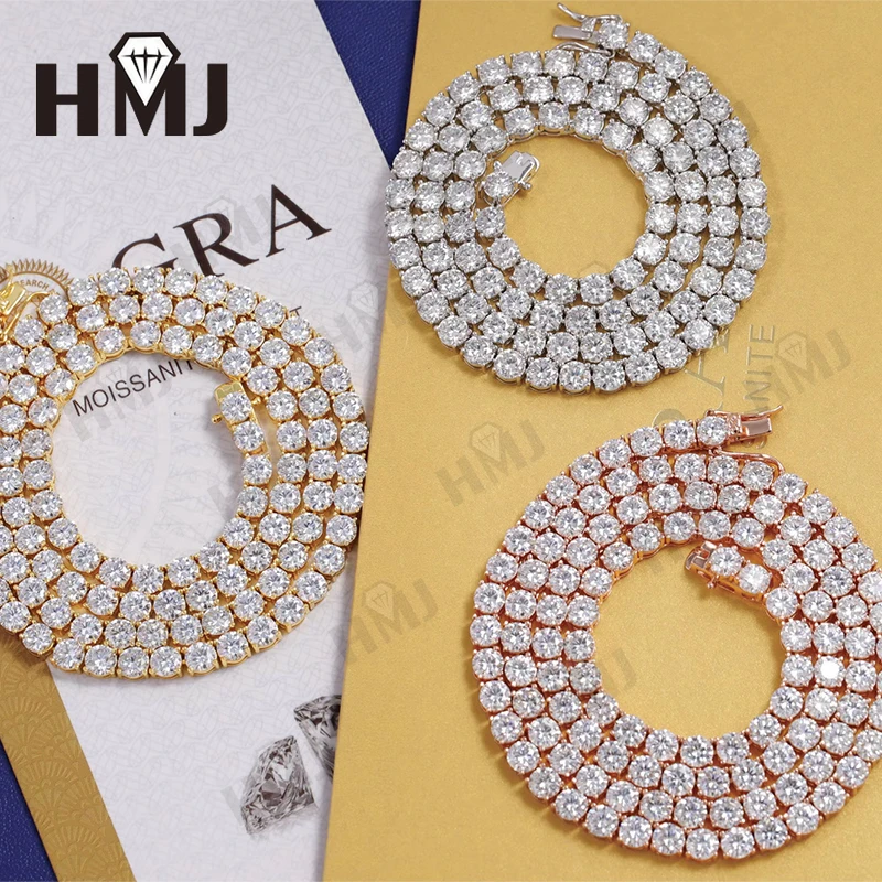 Full Size Sale 2-6.5mm Moissanite Bracelet Necklace For Women Anniversary Sterling Silver Gold Man's Tennis Chain Hippop Fashion