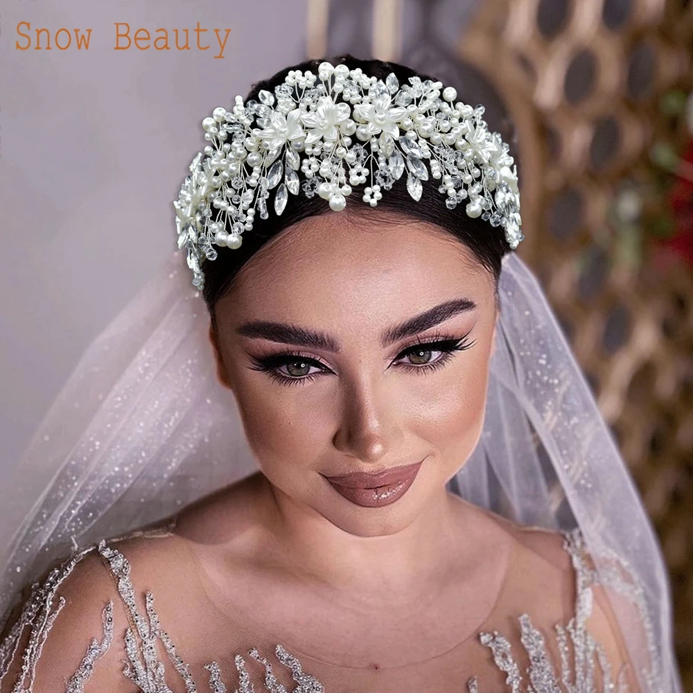 A416 Red Crystal Bridal Crown Headdress Wedding Hair Accessories Bridesmaid Headwear Hairband Jewelry Hair Ornaments Headbands