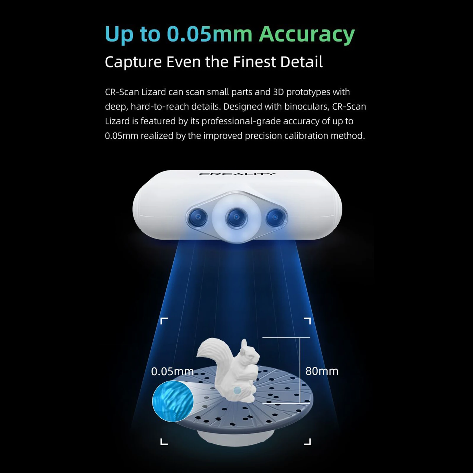 Creality CR-SCAN 리자드 프리미엄 휴대용 3D 스캐너, 3D 모델링 스캐너, 3D 프린팅 산업 디자인 모델링, 0.05mm