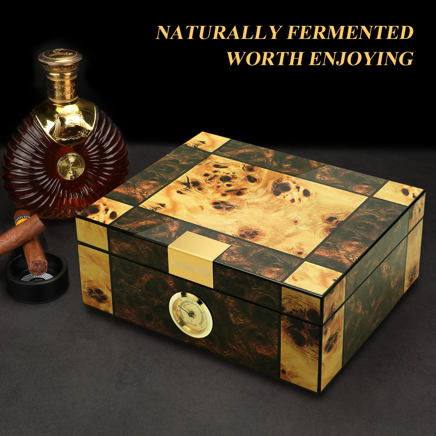 XIFEI Travel Cigar Humidor Box W/Hygrometer Humidifier 50pcs Capacity Cedar Wood Cabinet Portable Smoking Accessories