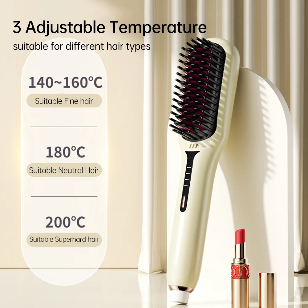 Hair Straightening Brush Negative Ion 2 In 1 Hair Straightener Heating Comb Multifunctional Hair Curler Curling Iron Stying Tool 5