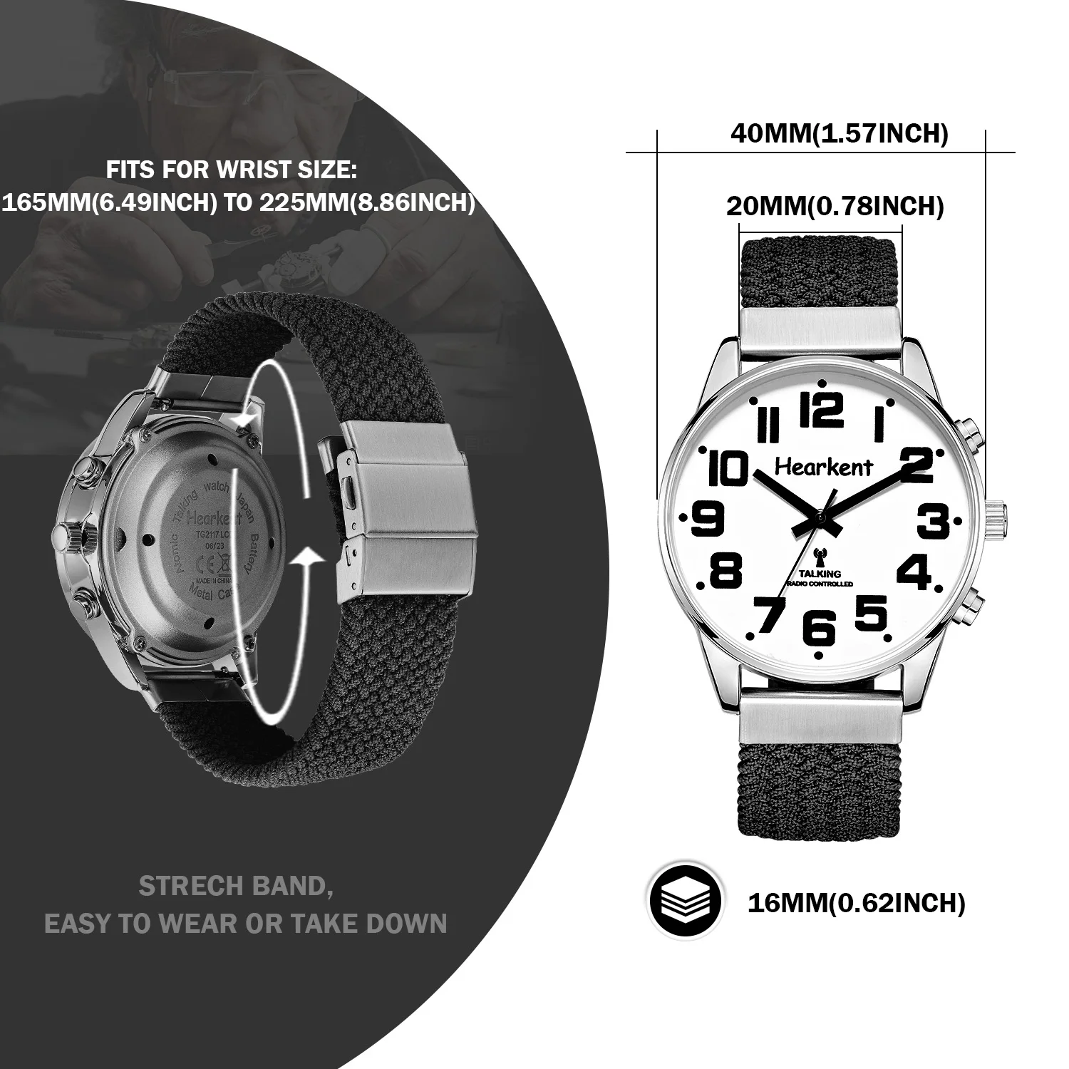 Hearkent Talking Watch Men Hourly Chime for Visually impaired ,Blind Vintage Quartz Watches Big Number Easy-to-Read for Elderly